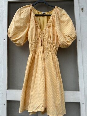 Wilfred Yellow Puff-Sleeve V-Neck Dress